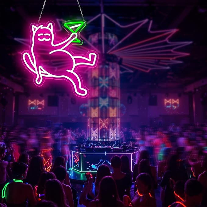 Cat Neon Sign for Wall Decor, Cat Holding Cocktail Neon Lights for Bedroom - Image 6
