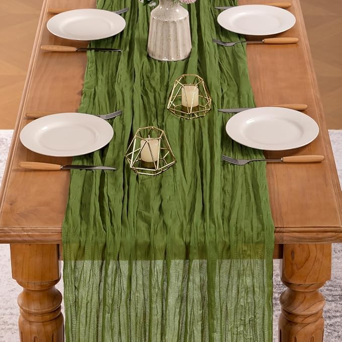 MLMW Fall Cheesecloth Table Runner Forest Green Boho Cheese Cloth Gauze 160 - Image 4