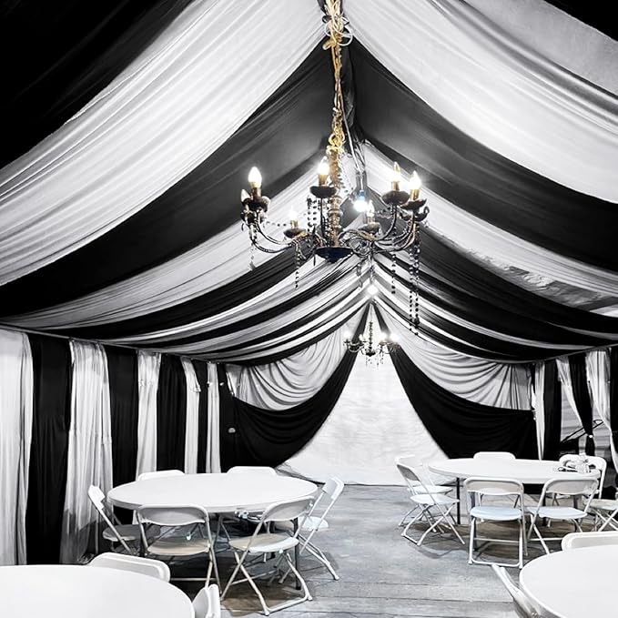 6 Panels Black Ceiling Drapes for Wedding 5ftx30ft Chiffon Fabric Arch Draping - Image 5