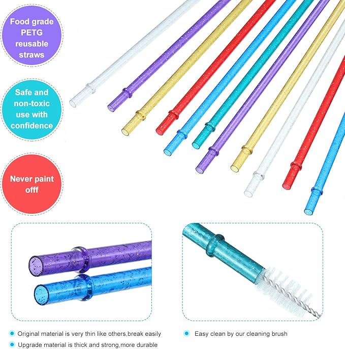 48 Pcs Plastic Straws with Team Bride Flags Reusable Glitter Drinking Straw - Image 3