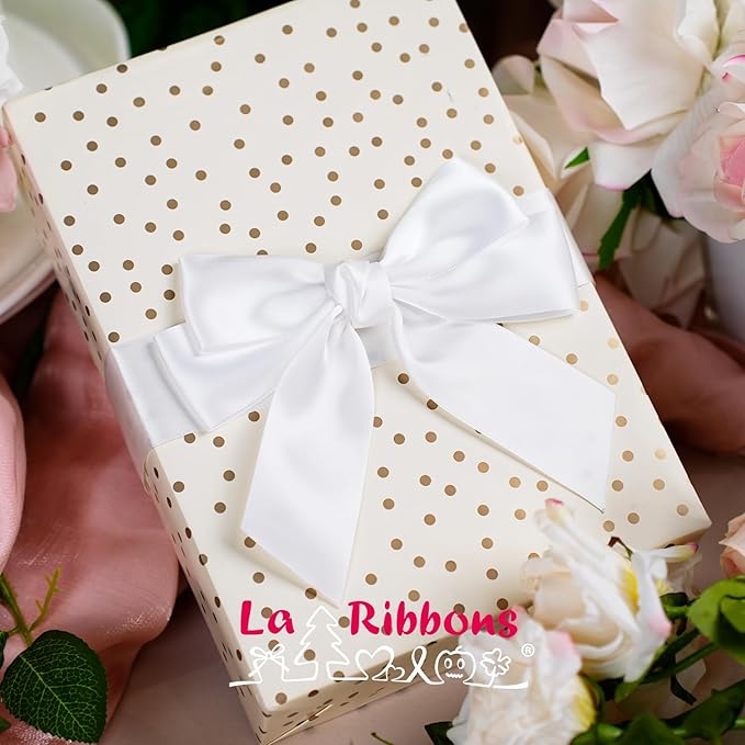 LaRibbons White Ribbon 1 1/2 Inch 25 Yards Double Faced White Silk Ribbon - Image 3