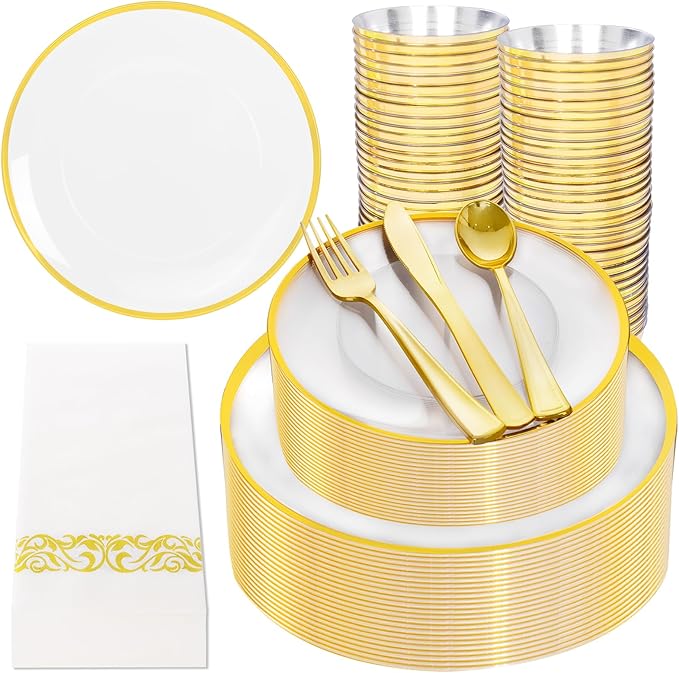 NOCCUR 350PCS Clear and Gold Plastic Plates by NOCCUR
