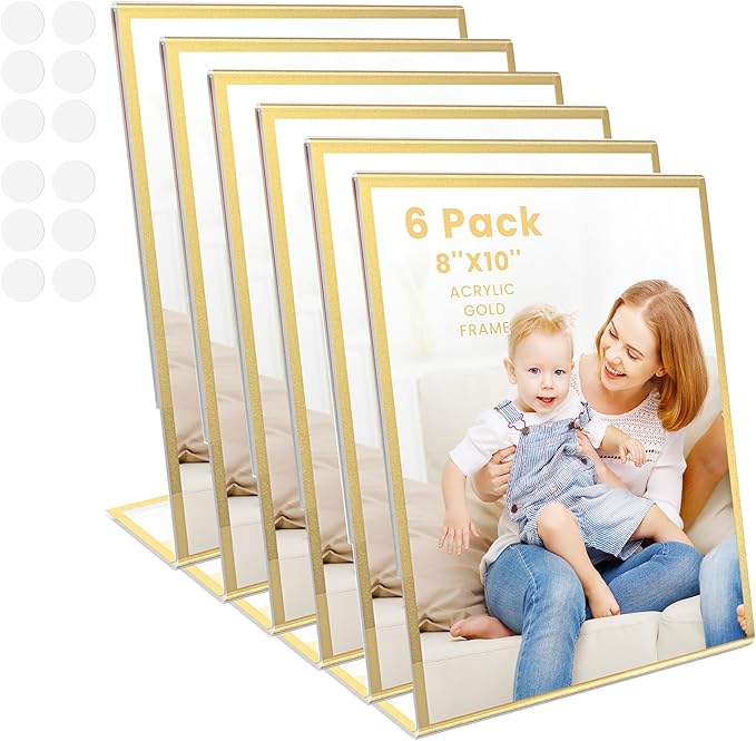 Acrylic Gold Frames 8 x10, Slanted Back Gold Picture Frames Table Acrylic Sign by displayyourphotosbrochuresmenusartworkadvertisementsetc