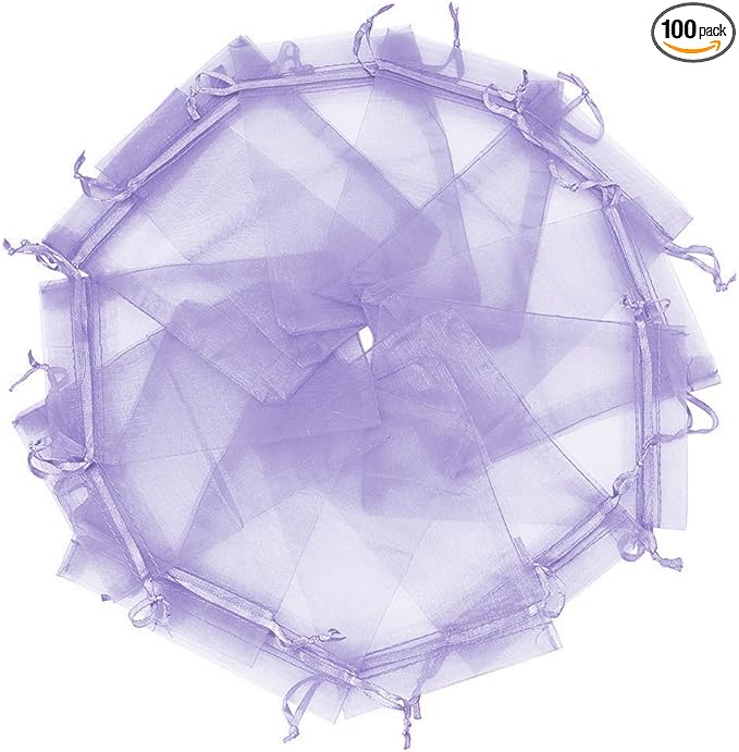 Wudygirl 100pcs Sheer Organza Bag 5 x 7 Inch Lavender Drawstring Transparent by Wudygirl
