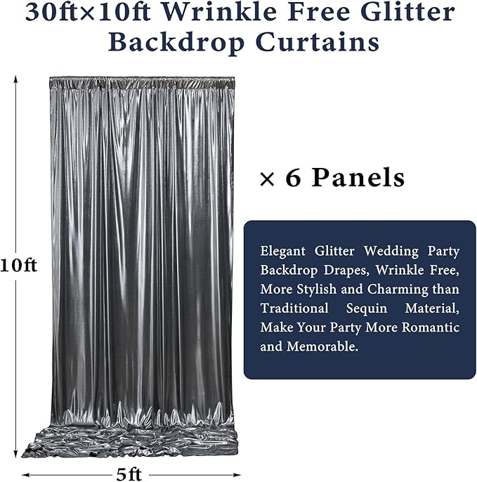 Outpain Thick 30 ft x 10 ft Black Black Sequin Backdrop Curtain - Image 8