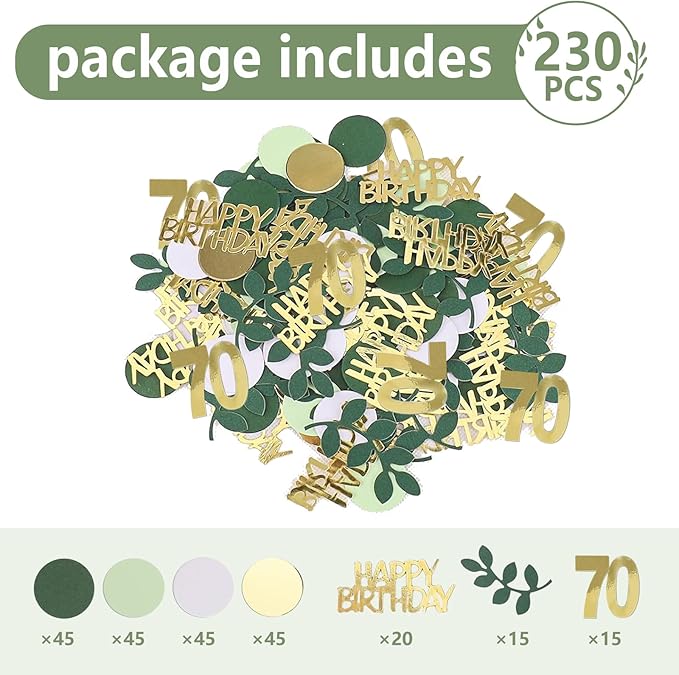 Sage Green 70th Happy Birthday Confetti, 70th Birthday Table Decorations - Image 2