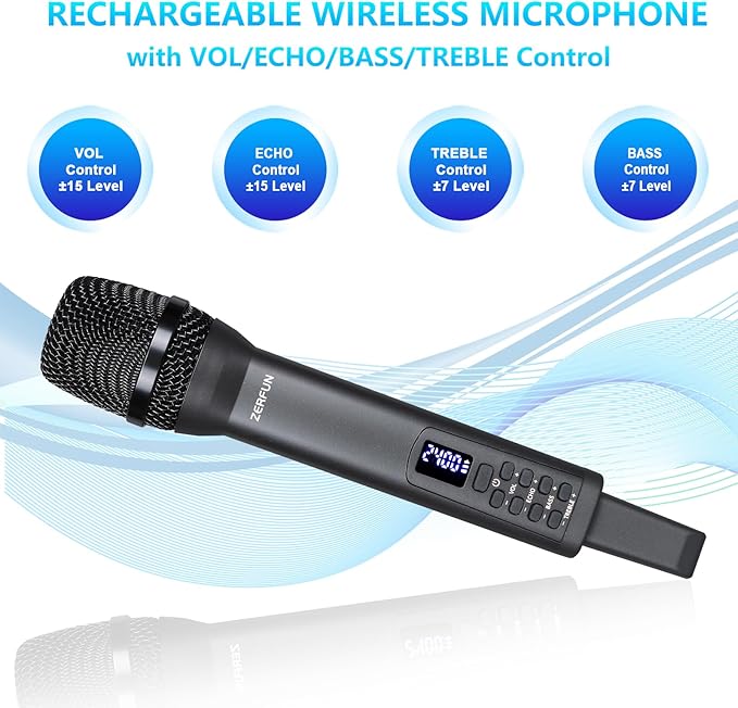 Rechargeable Wireless Microphone, Pro Handheld Cordless Mics System Dynamic - Image 5