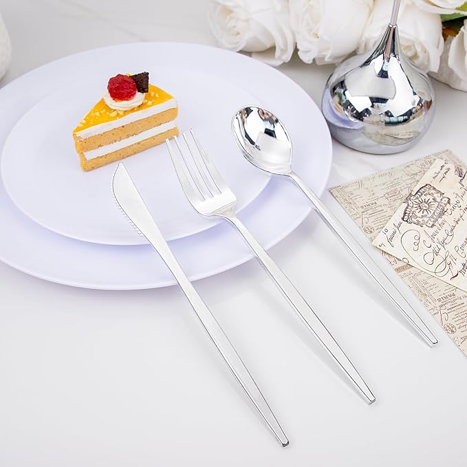 PULOTE 150PCS Silver Plastic Silverware Disposable - Image 5