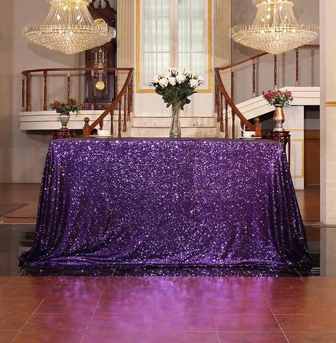 SquarePie Sequin Tablecloth 50 x 72 Inch Purple Sparkly Table Cloth - Image 2