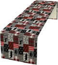 Rustic Farm Table Runner, Vintage Woodland Deer Bear Animal Buffalo Plaid Print by Kurtect