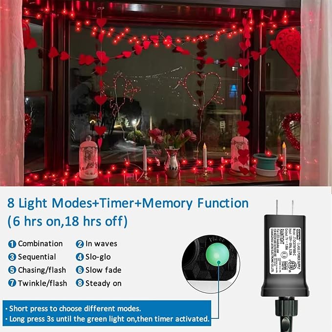 YEGUO 66ft 200 LED Red Halloween Lights Outdoor Waterproof, 8 Modes Twinkle - Image 3