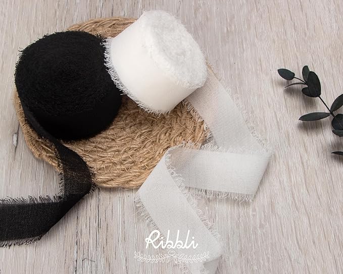 Ribbli Black Ribbon 1 Inch x 3 Rolls Total 24 Yards Handmade Fringe Chiffon - Image 4