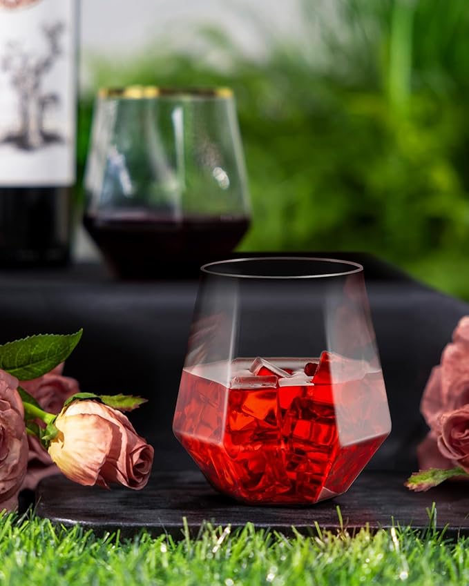40 PCS Clear 12 Oz Plastic Wine Whiskey Glasses, Diamond Stemless Unbreakable - Image 4