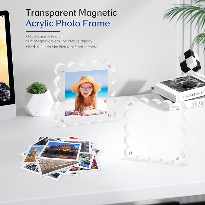 Acrylic Magnetic Picture Frames 4x4-2Pack Clear Freestanding Photo - Image 4