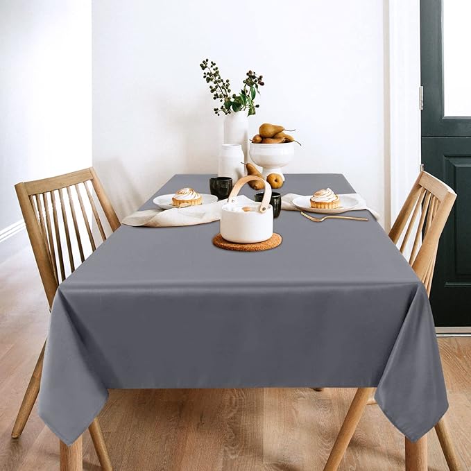 sancua 2 Pack Light Grey Tablecloth 60 x 84 Inch, Rectangle 4 Feet Table Cloth - Image 2