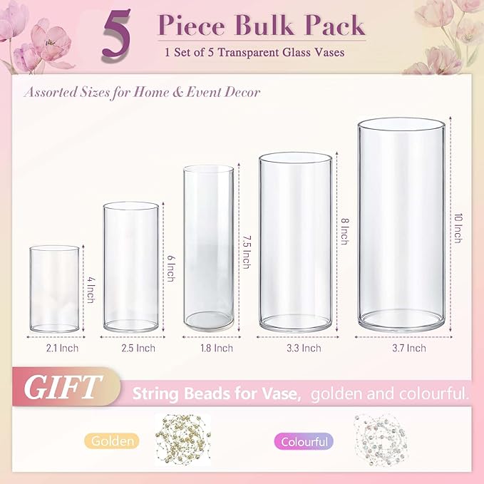 5pcs Glass Vase Cylinder Vases for Centerpieces Small Flower Glass Clear Vases - Image 2