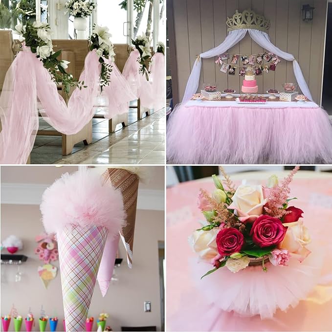 Light Pink Tulle Fabric Rolls 54 Inch by 40 Yards Tulle Bolt Spool - Image 5