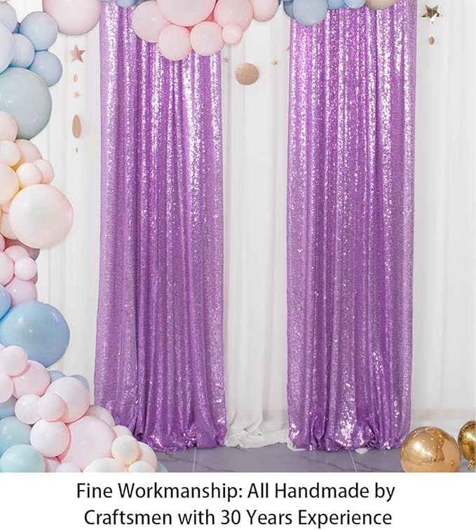 ShinyBeauty Sequin Curtains 2 Panels Sparkling Lavender Glitter Photo Backdrop - Image 3