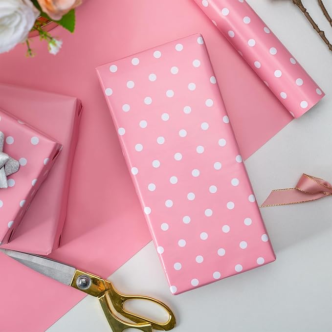 Flyhill Pink Wrapping Paper Roll, Reversible Gift Wrap Paper - Image 7