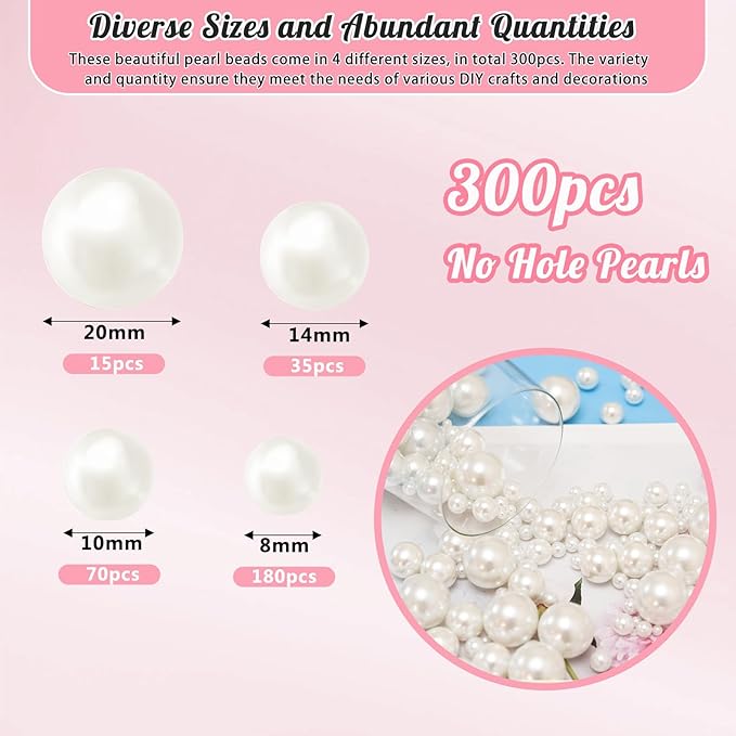 300Pcs Pearl Vase Filler, Ivory No Hole Faux Pearl Beads - Image 2