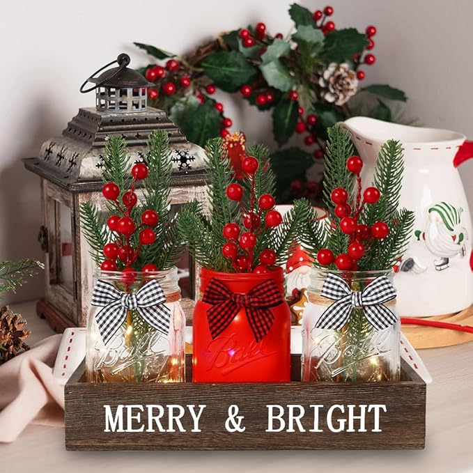DIYDEC 3PCS Christmas Mason Jars 3*5Inch lighting Painted Xmas Tiered Tray - Image 6