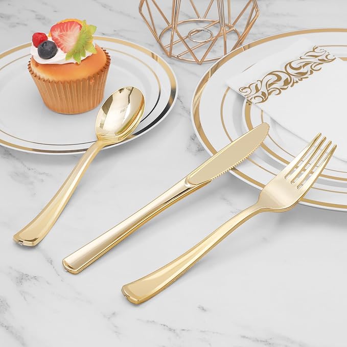 BESTVIP 300 Pack 6.9 Inch Gold Plastic Spoons, Heavy Duty Plastic Silverware - Image 4