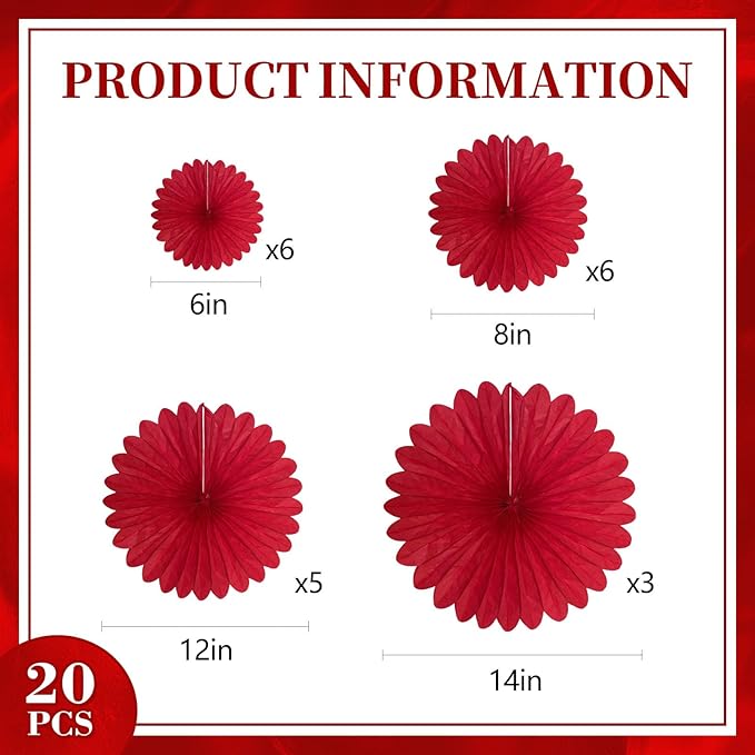 20 Pcs Red Hanging Paper Fan, Hanging Honeycomb Round Paper Fans - Image 2