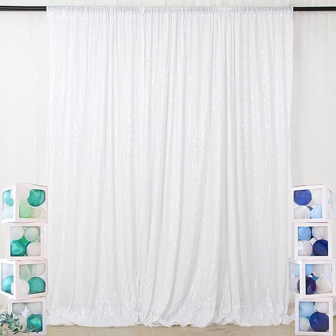 Poise3EHome White Sequin Backdrop Curtain, 10Ft x 10Ft White Glitter by Poise3EHome