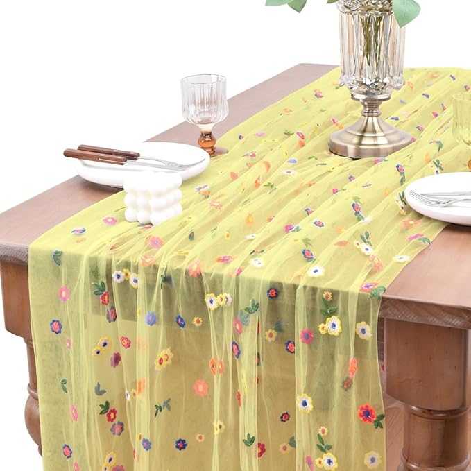 Joanlody Yellow Embroidery Daisy Fall Thanksgiving Table Runner Florals by Joanlody