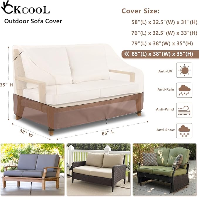 Okcool Heavy Duty Patio Sofa Cover, 100% Waterproof 3-Seater Outdoor Sofa Cover - Image 2