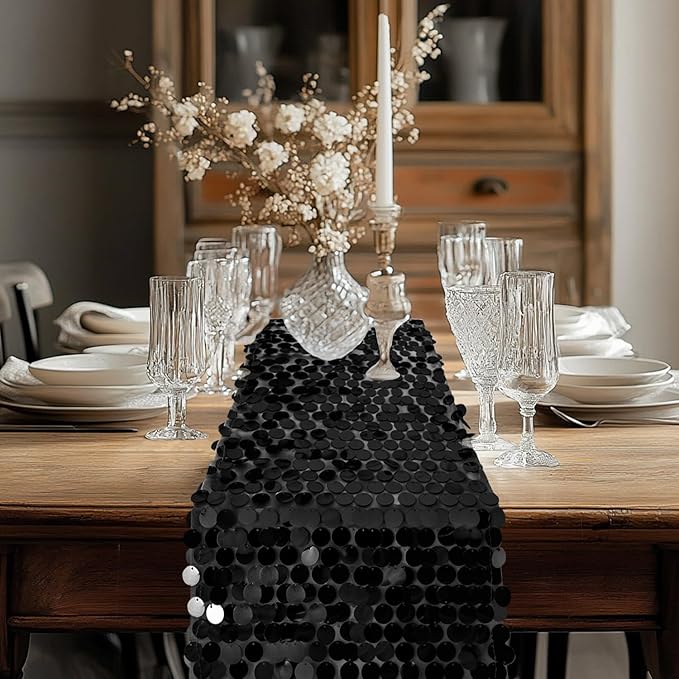 VHH Sequin Table Runner 12 x 108 inches Black Table Runner, Glitter Runner - Image 7