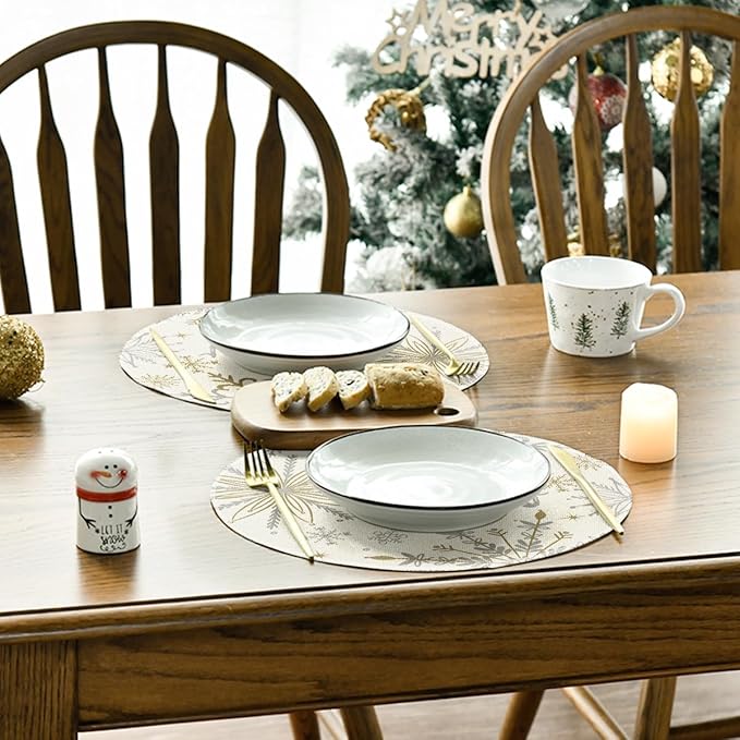 Artoid Mode Beige Snowflake Let It Snow Winter Placemats Set of 8, 14 Inch - Image 4