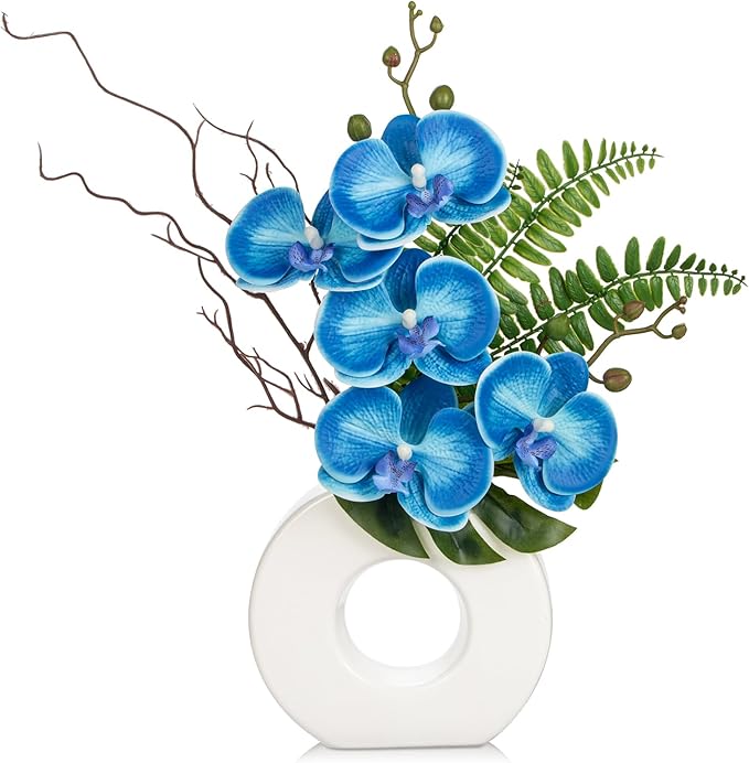 Briful Orchid Fake Flowers 16.1'' Blue Artificial Orchid Silk Flowers by Briful