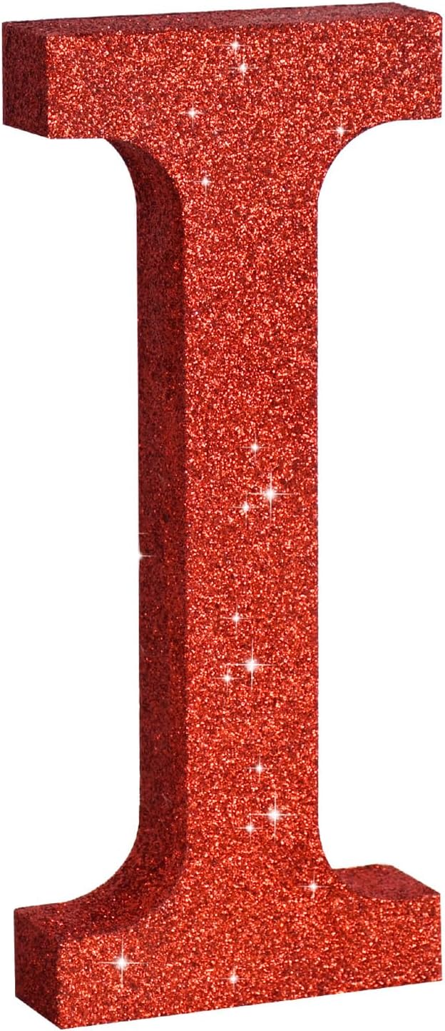 TONIFUL 8 Inch Red Glitter Letter I Table Centerpiece A-Z Red Birthday Party by TONIFUL