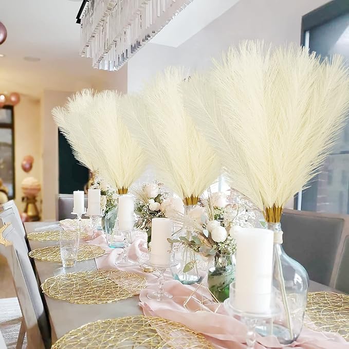 50PCS Faux Pampas Grass, 21.6" Short Artificial Pompous Grass Floral Fake - Image 2