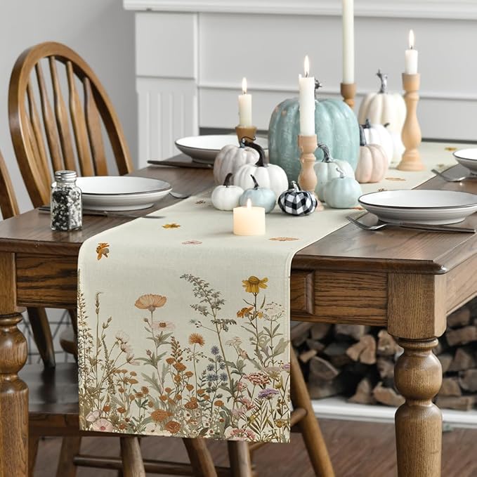 Artoid Mode Wild Flowers Grasses Floral Fall Table Runner, Seasonal Autumn - Image 3