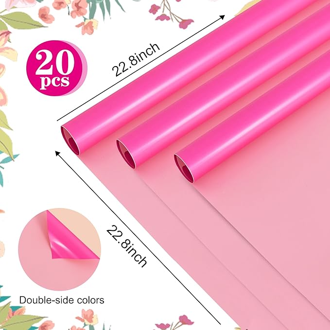 BEISHIDA 20Pcs Pink and Hot Pink Flower Bouquet Wrapping Paper - Image 2