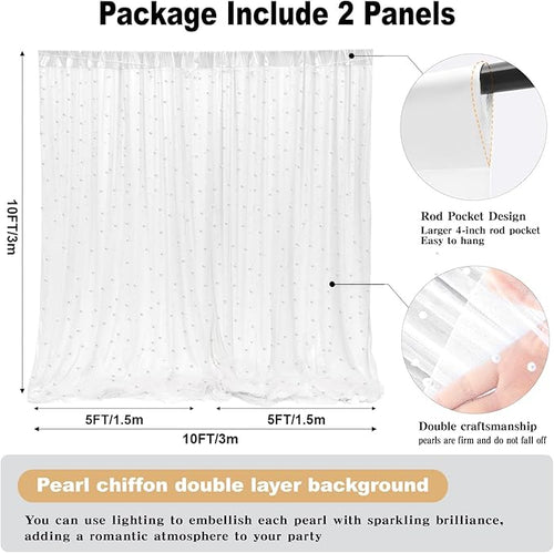 10 * 8FT White Pearl Tulle Double Layered Backdrop Curtain - Image 2
