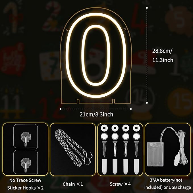 Number 0 LED Neon Sign Backdrop Birthday Party Decoration, 11.3" Height Warm - Image 3