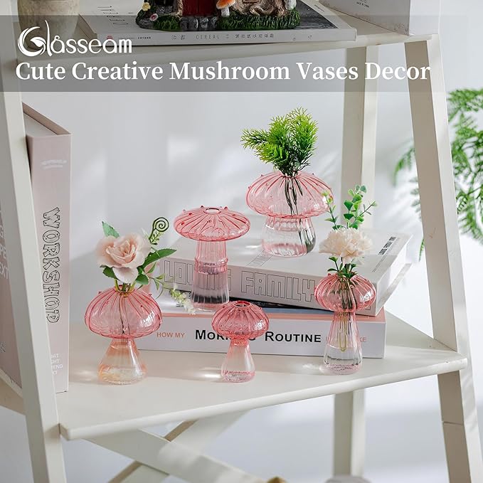 Glasseam Mushroom Plant Propagation Stations: Pink Glass Terrarium Jar Set of 5 - Image 2