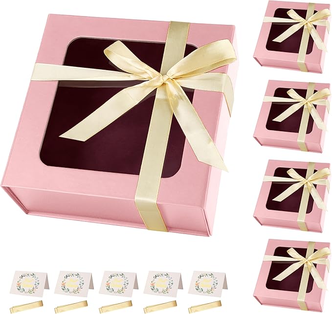 Pink Gift Boxes with Window, 7.5"x7.5"x3.1" Bridesmaid Boxe by TIACABO