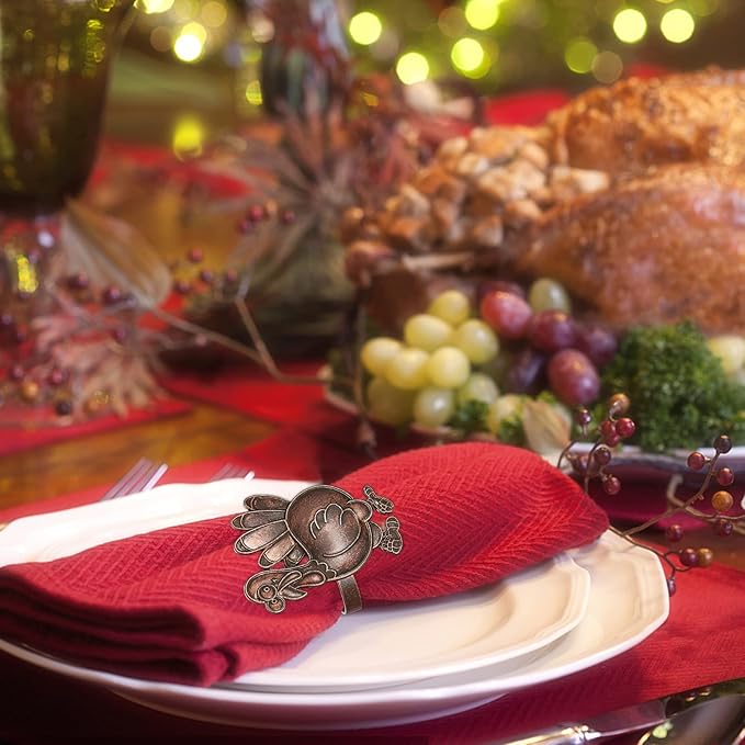 Halatool Thanksgiving Bronze Turkey Napkin Rings Set of 6, Funny Metal Festival - Image 7