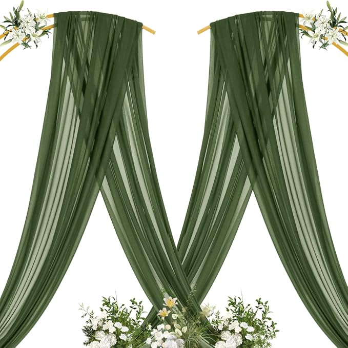 MLMC Olive Green Wedding Arch Draping Fabric 2 Panels 29" x 20 FT Extra Long - Image 4