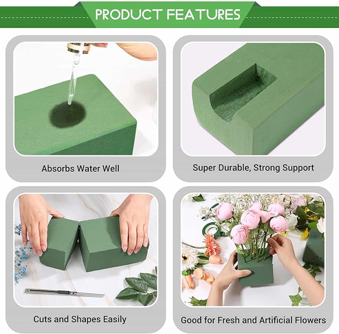 6 Pcs Floral Foam Blocks for Flower Arrangement Wet and Dry Green Floral Foam - Image 4
