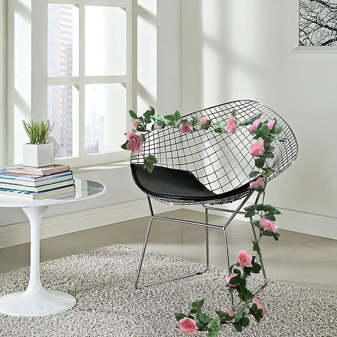 2 Pack Artificial Rose Vine Garland Fake Roses Flowers Plants Vines Hanging - Image 2