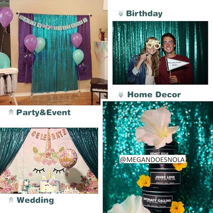 Eternal Beauty Sequin Backdrop Curtains, 2x8 Ft-2 Panels Teal Back Drop - Image 8