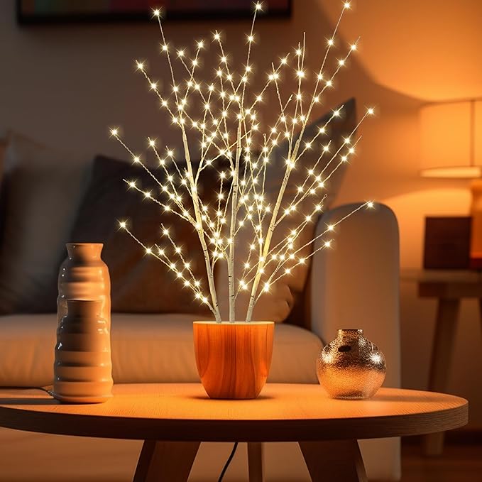 33in Birch Light Tree with 180 LED Lights, Twinkling Lighted Tree with Timer - Image 6
