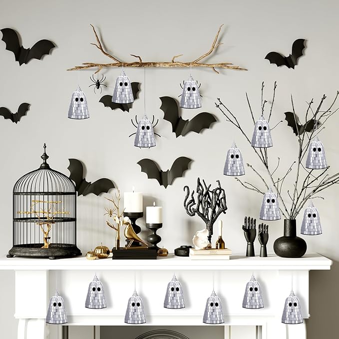 12 Pcs Halloween Disco Ghosts Decor Halloween Ornament Silver Mirror Disco - Image 6