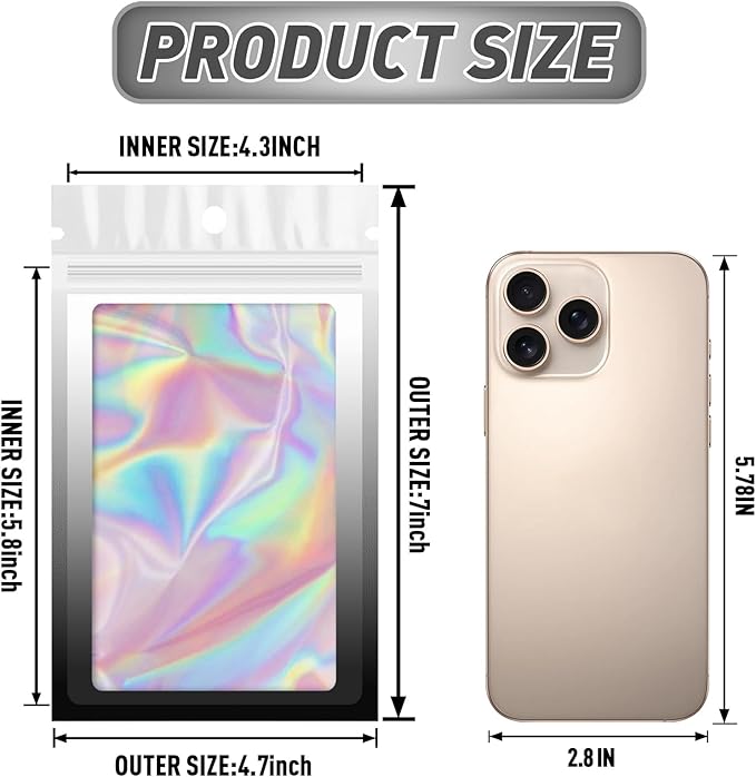 Funfery 100 Pack Gradient Holographic Bags, Resealable Bags - Image 2