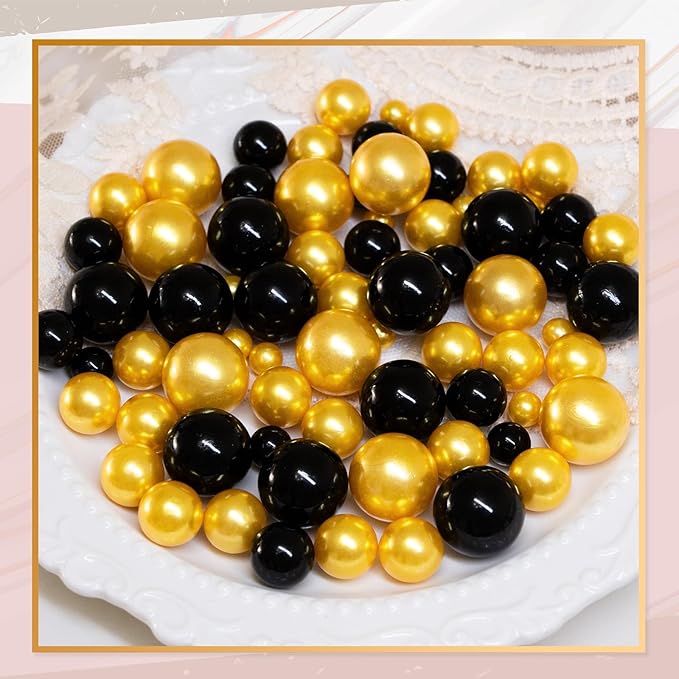300Pcs Vase Filler Black and Golden Yellow No Hole Faux Pearl Beads - Image 5